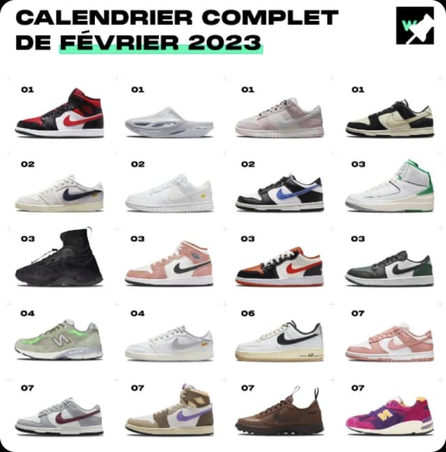 capture ecran application whentocop? du calendrier des sneakers de février