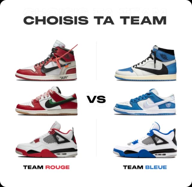 Débat sur un choix entre des sneakers rouge ou bleu