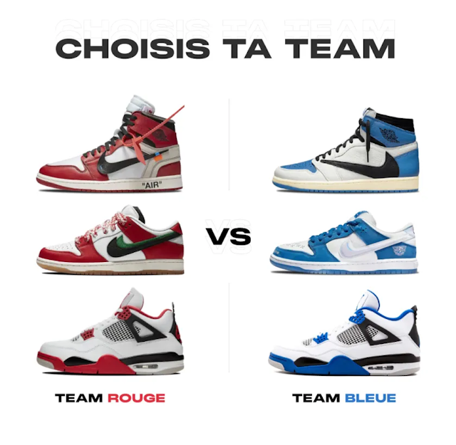 Débat sur un choix entre des sneakers rouge ou bleu