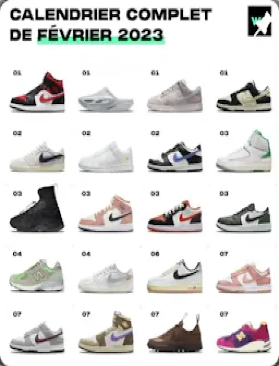 Calendreir des sorties sneakers Février 2023